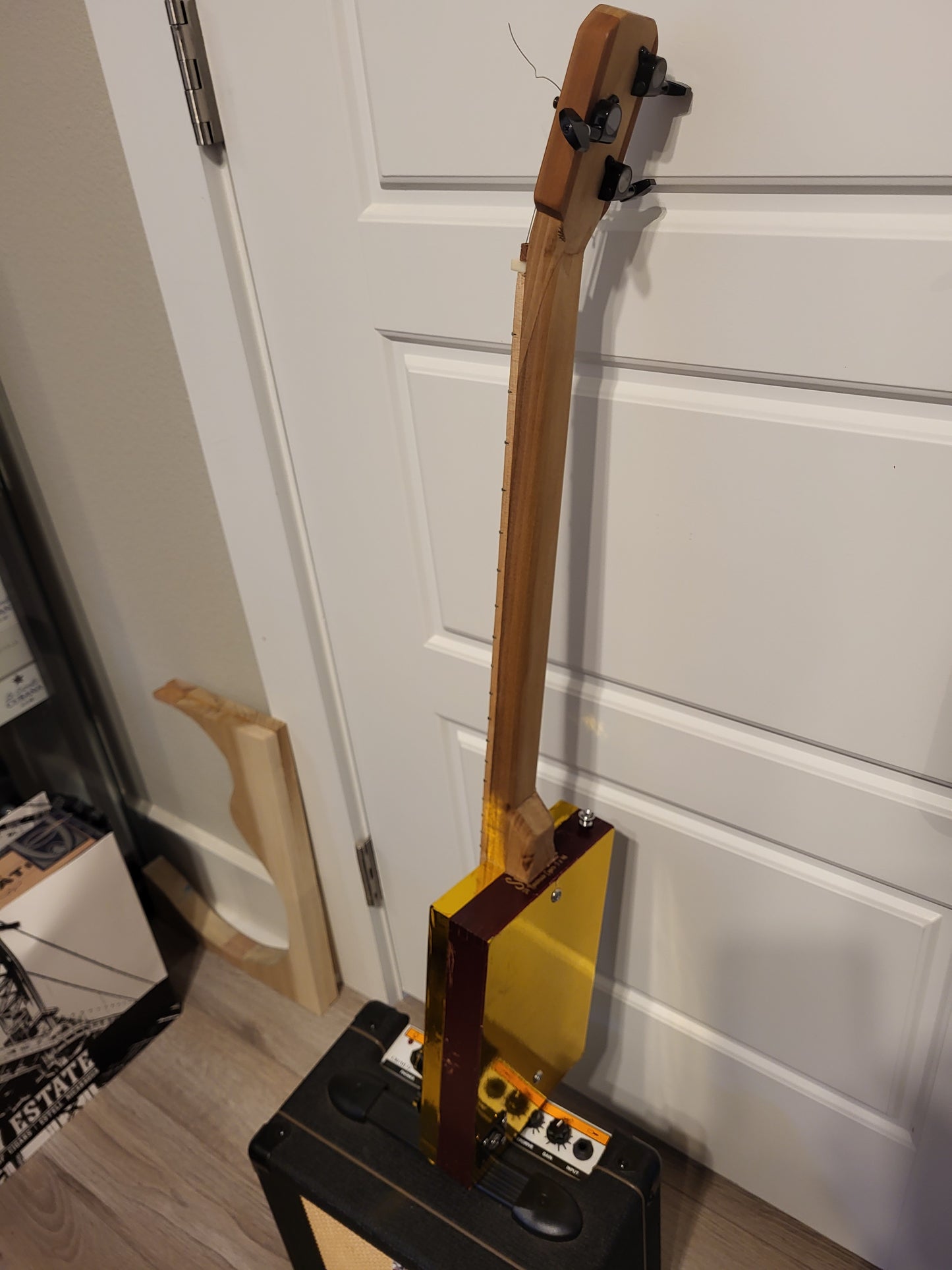 3 String Electric Cigar Box Guitar "Sweet Jane" Gold Top