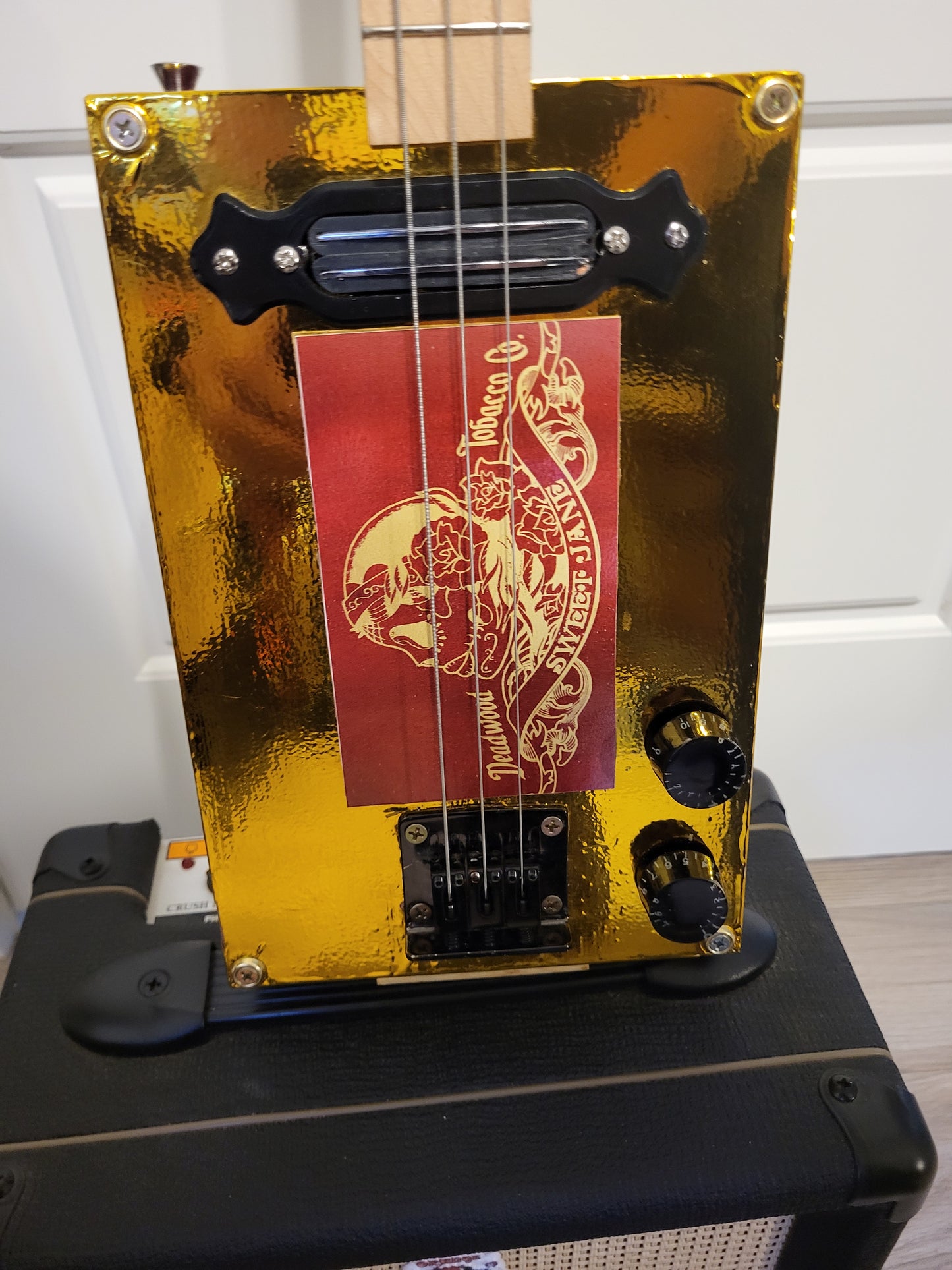 3 String Electric Cigar Box Guitar "Sweet Jane" Gold Top
