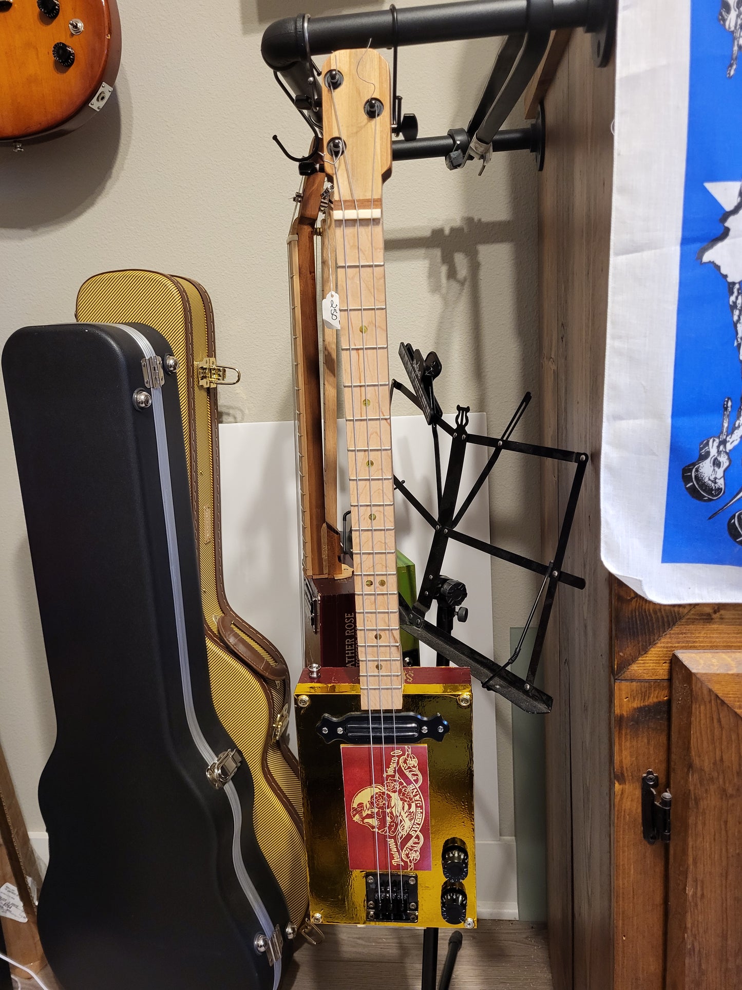 3 String Electric Cigar Box Guitar "Sweet Jane" Gold Top