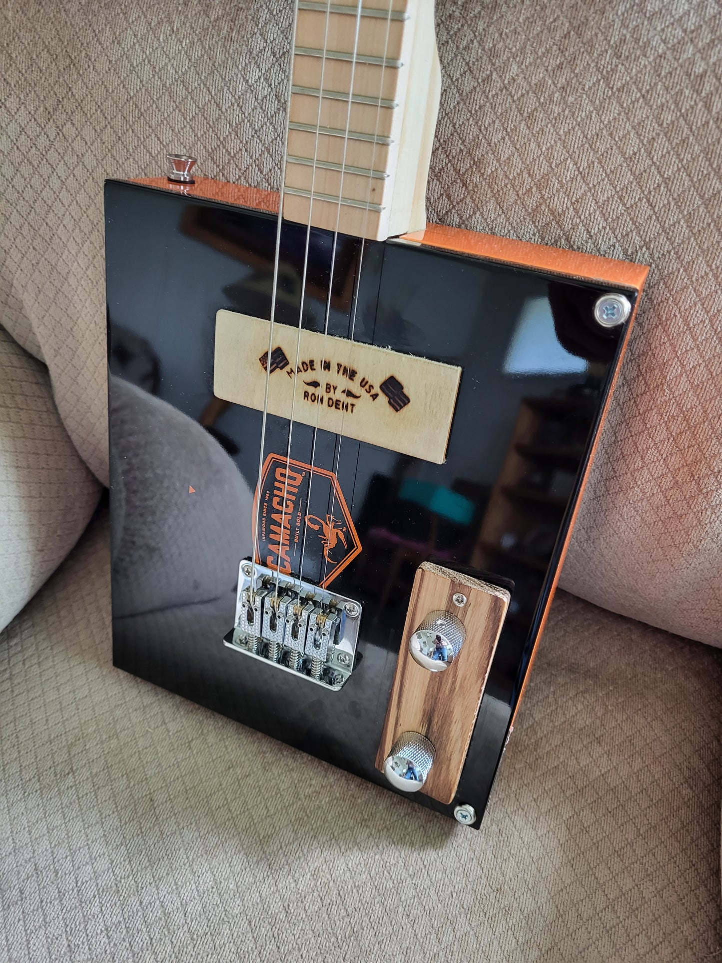 4 String Electric Cigar Box Guitar "Camacho Orange"