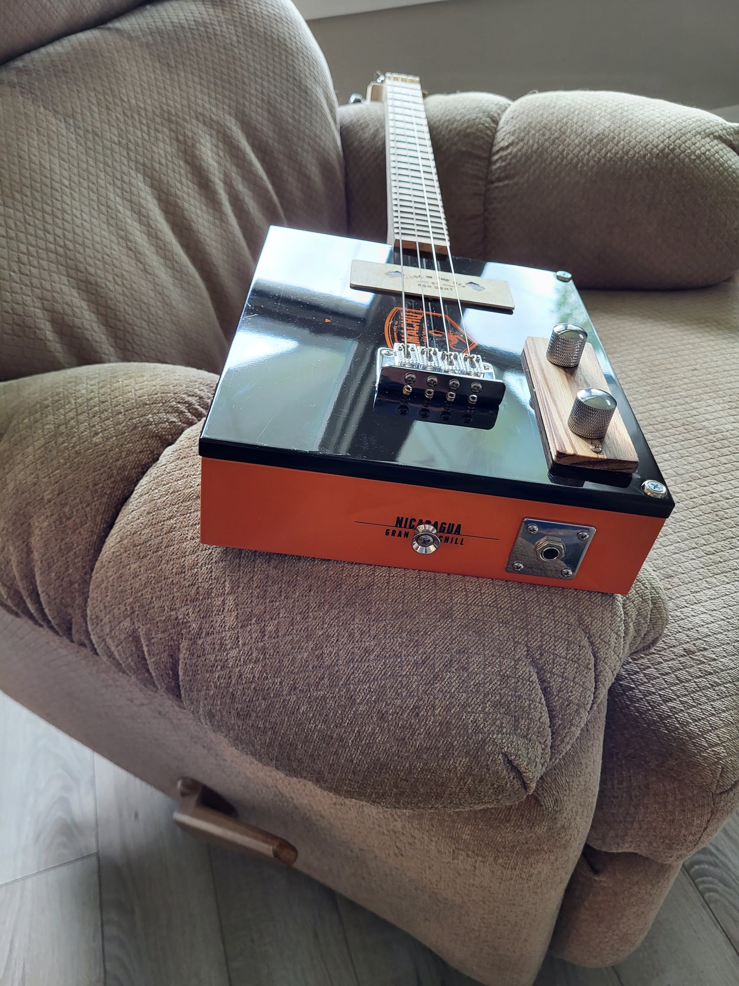 4 String Electric Cigar Box Guitar "Camacho Orange"