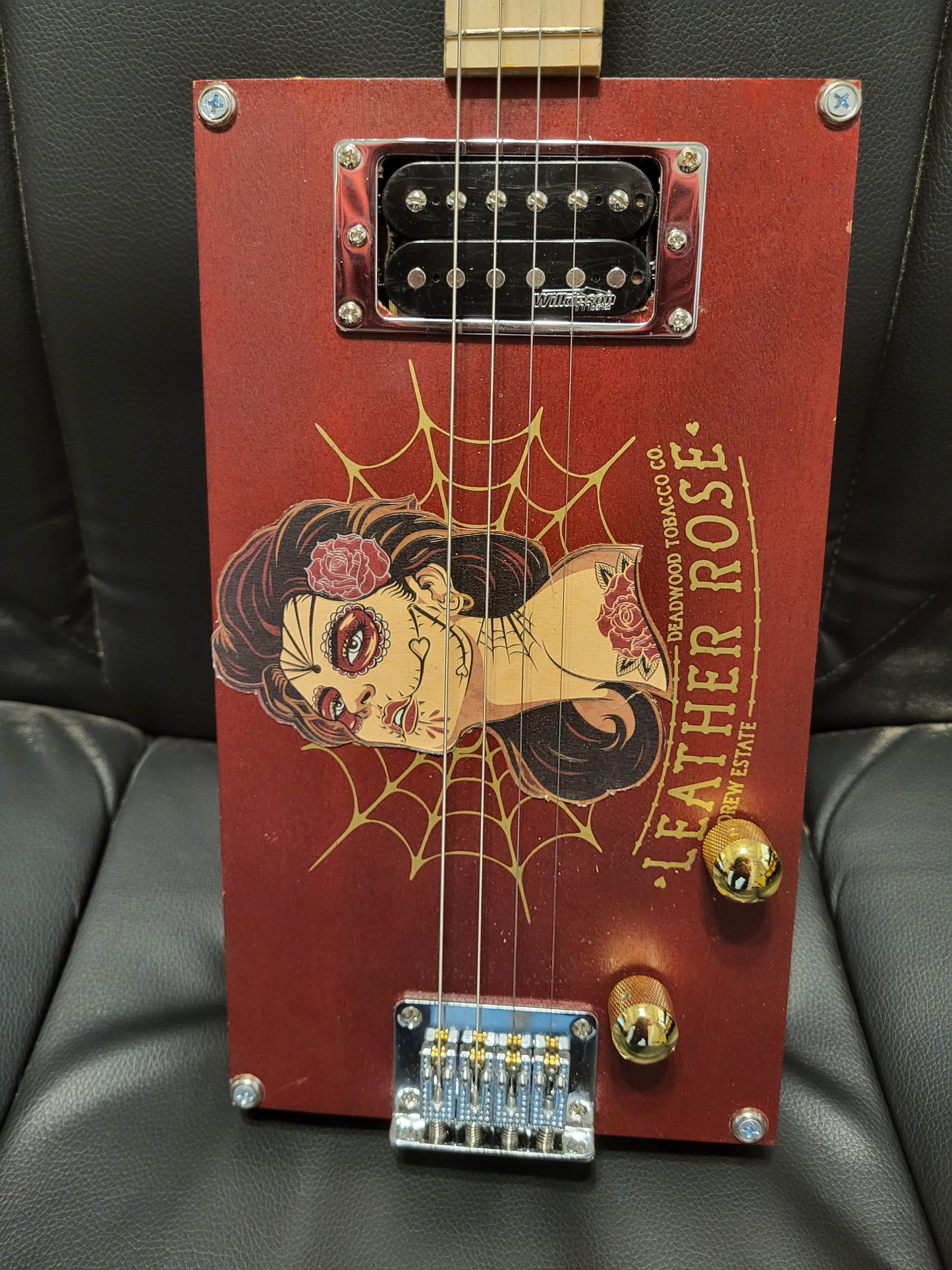 4 String Electric Cigar Box Guitar "Leather Rose"