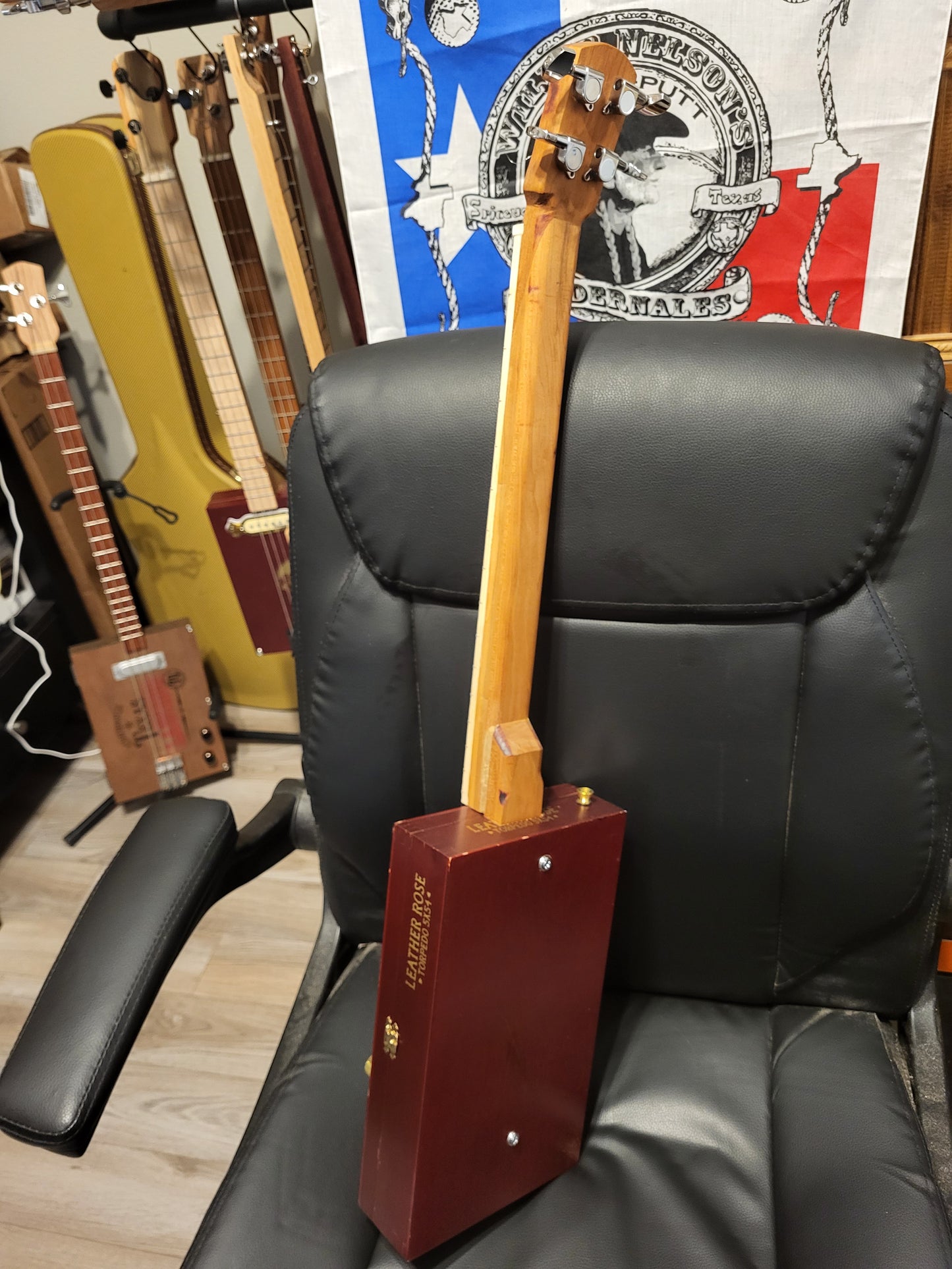 4 String Electric Cigar Box Guitar "Leather Rose"